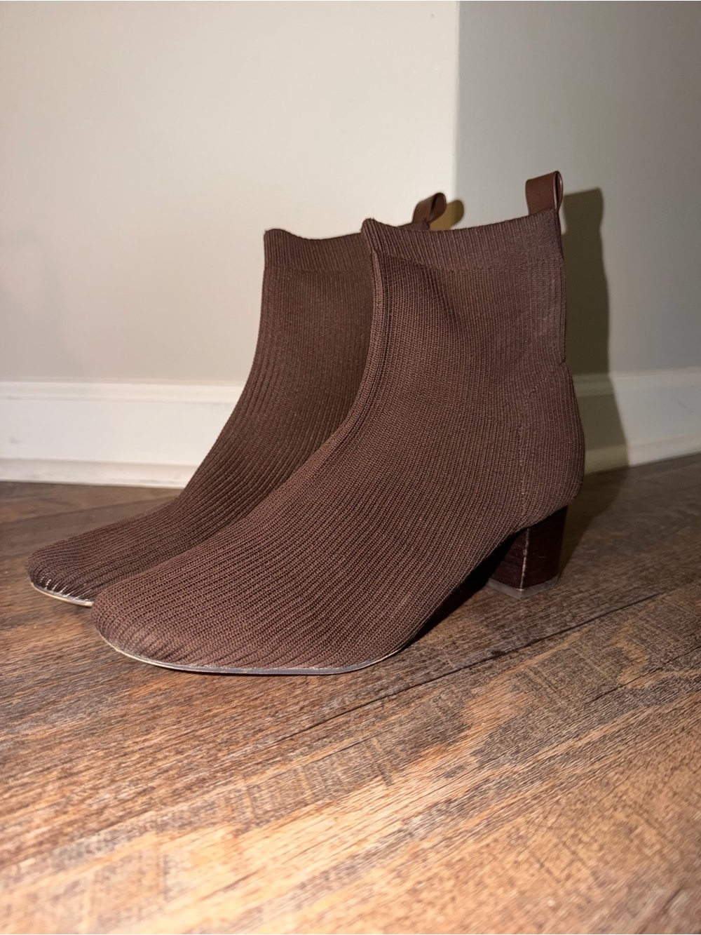 Joie Brown Stretch Knit Sock Ankle Boots